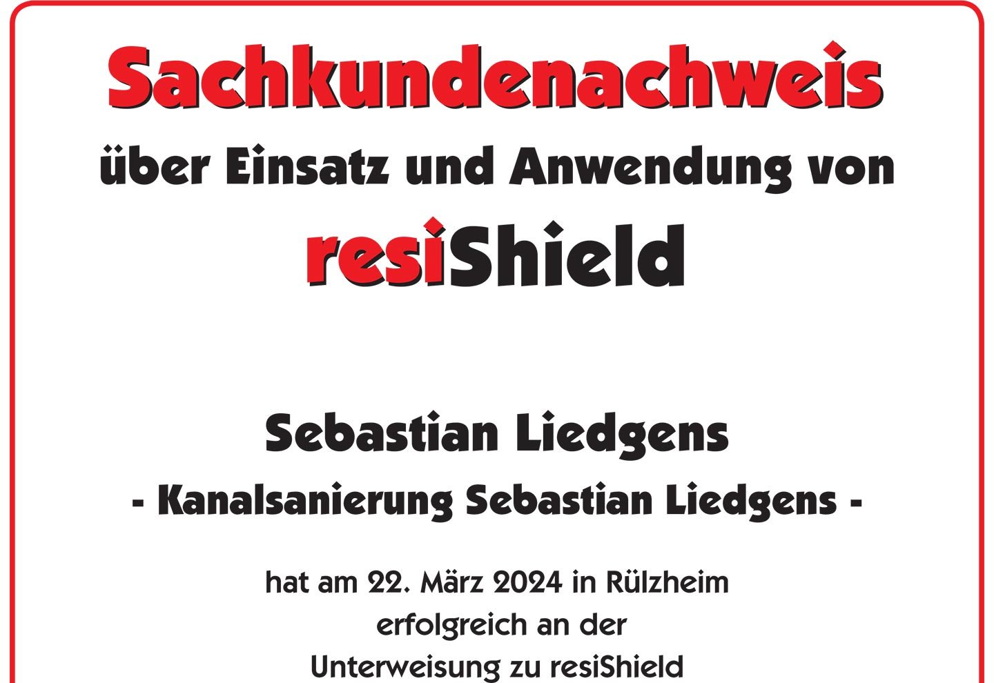 Sachkundenachweis resiShield Sebastian Liedgens 2024